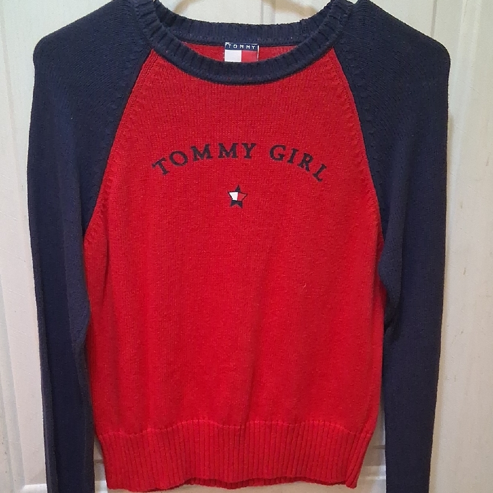 Tommy Hilfiger Red and Black Knit Top
